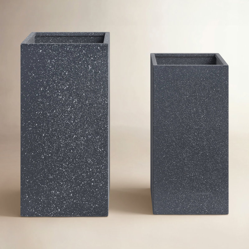 Modern Rectangular Resin Planter Boxes with Sleek Contemporary Design and Durable Polyresin Construction for Stylish Plant Display and Long-Lasting Outdoor or Indoor Use Set of 2