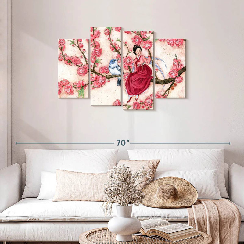 Kelan pêche en fleurs, H 27 po x l 43 po