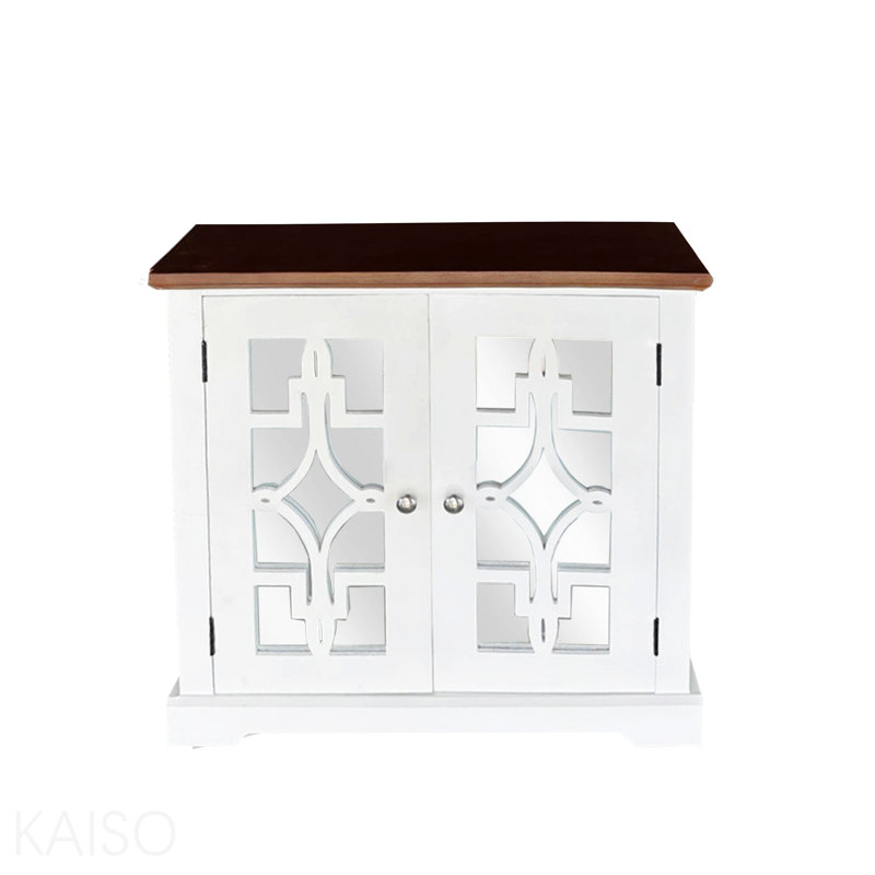 Armoire d'appoint en bois massif Logan avec porte miroir et tablette brun / blanc