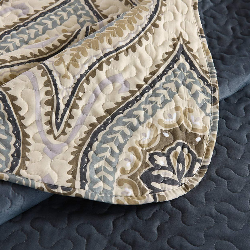 Ensemble de courtepointe réversible en microfibre crème 3 pièces p-joni, Courtepointe très grand et 2 très grandes taies