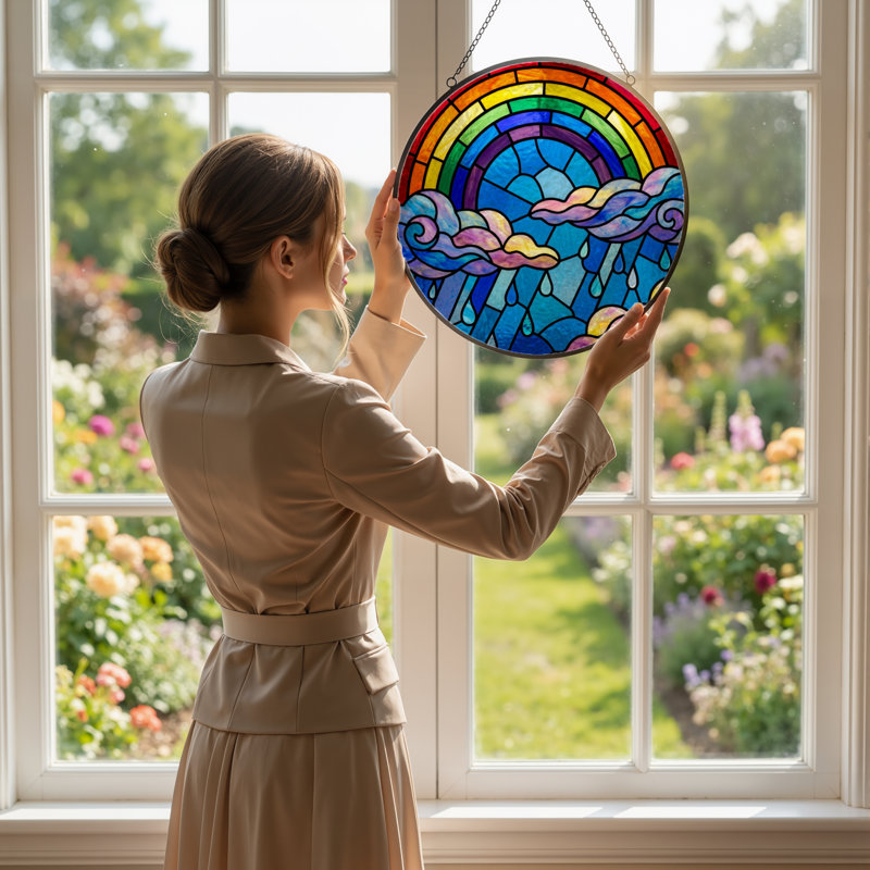 Panneau de vitrail 12 "H Rainbow Clouds, H 12 po x l 12 po