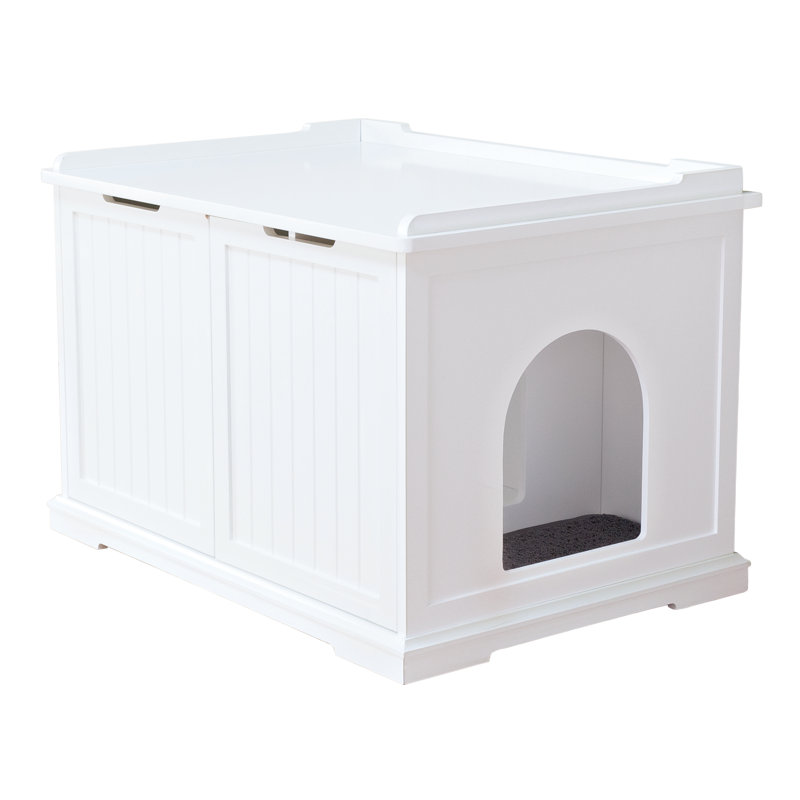 White Wooden XL Cat Litter Box Enclosure and Pet House