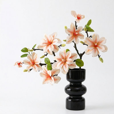 Glass Decorative Vase - Comes With Artificial Magnolia Flowers, Suitable For Home Decoration, Office, Dining Table, Or Fake Flower Decor, For Living Room, Kitchen, And Wedding Party Decorations
