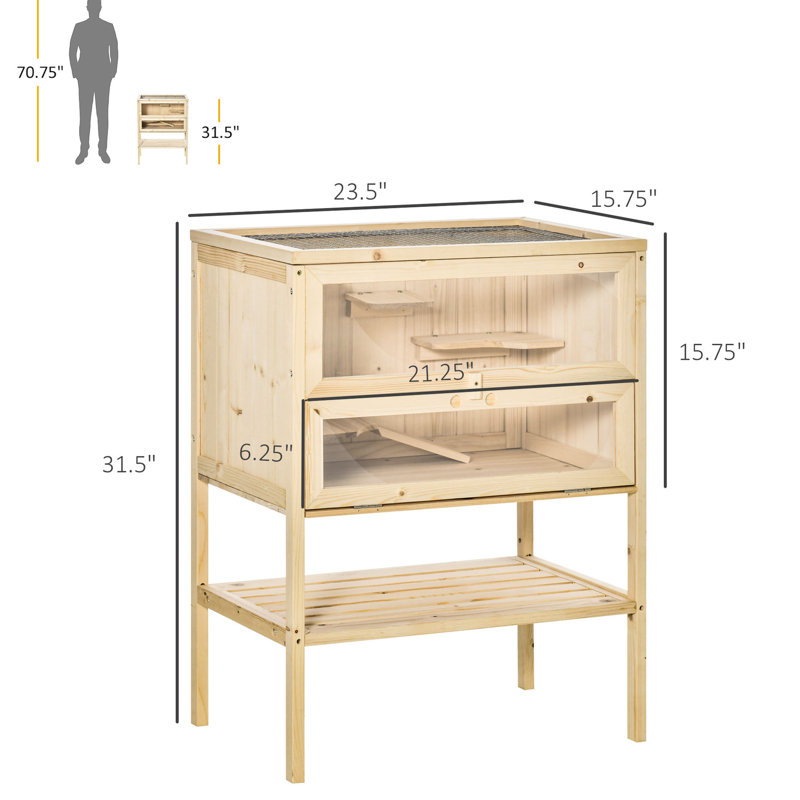 Hamster avec fenêtre - et cage de gerbille en bois naturel visible pour activités multiples