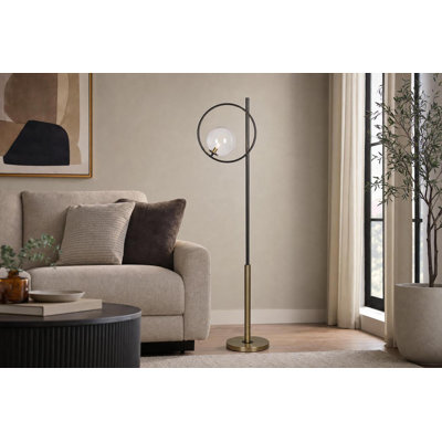 Glass Orbs Metal Floor Lamp - Matte Black & Soft Gold - Clear Glass