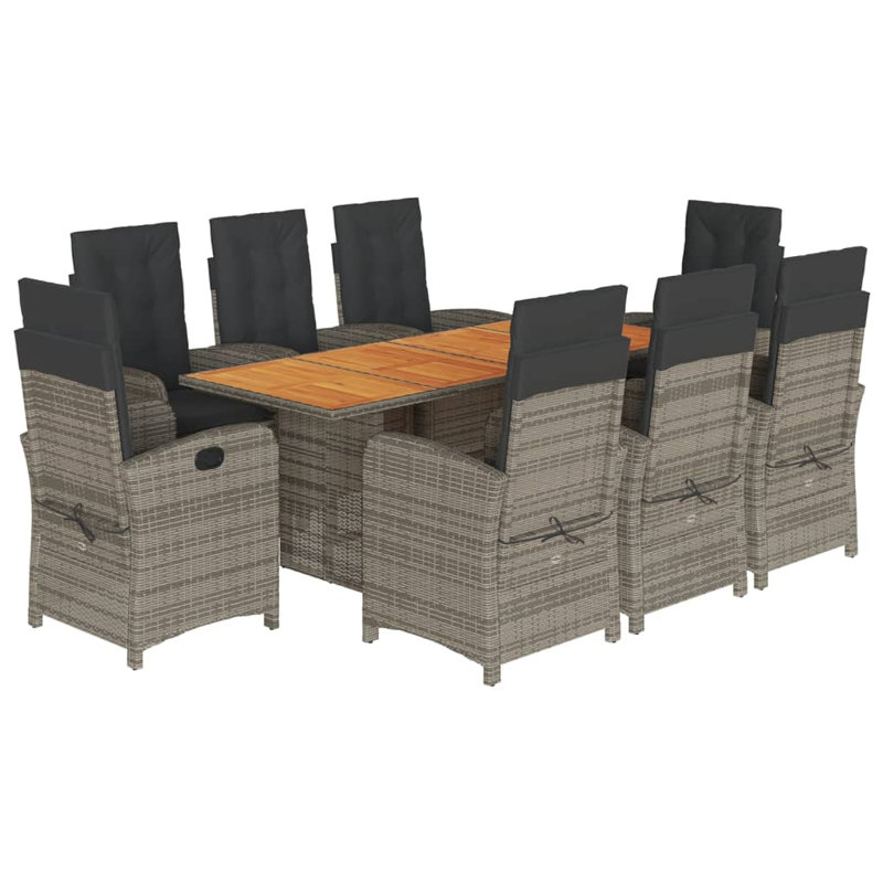  Dining Set Grey PE Rattan 9 Piece UV-Resistant Materials