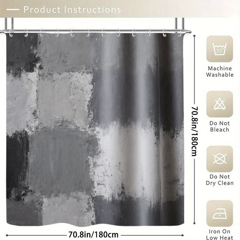 Rideaux de douche à carreaux gris pour salle de bain, 71 po x 71 po, Gris / abstrait 1