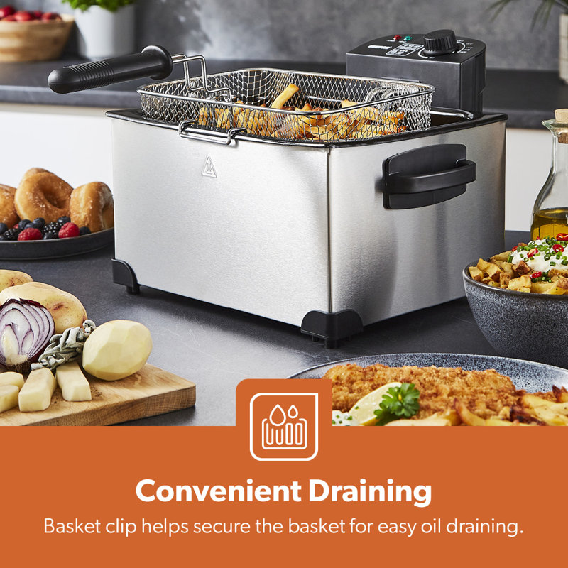 GEEPAS Deep Fat Fryer with Triple Baskets | Large 5L Electric Fryer with Viewing Window, Adjustable Temperature Control | 4L Large Basket & 2L Each 2 Small Baskets | Stainless Steel, Silver 2000W