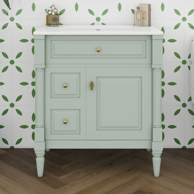 Meuble-lavabo de 30 po avec lavabo, tiroir basculant, portes et support de rangement, meuble-lavabo simple avec tiroirs et tablette réglable