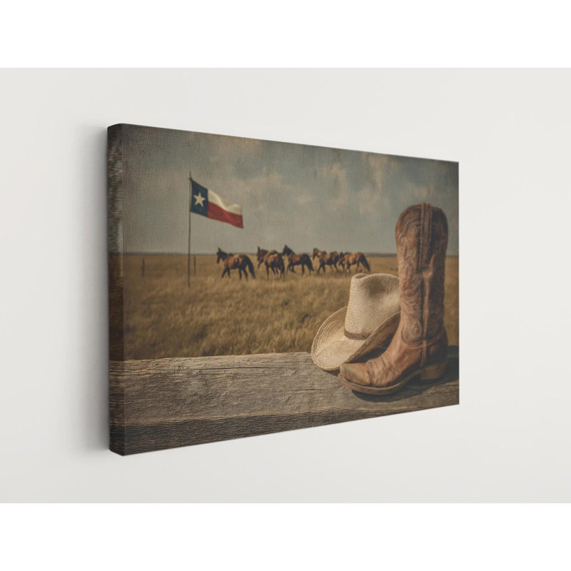 Bottes de cowboy du Texas, art sur toile - ranch de l'Ouest, décor de ferme, H 24 po x l 36 po