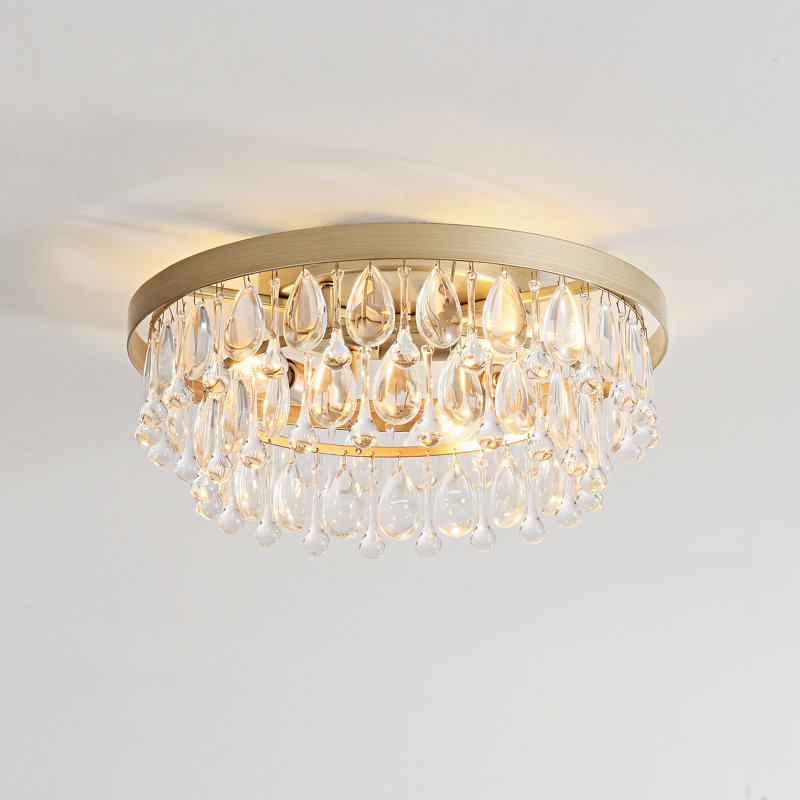 Kloie 3-light 15" Brushed Champagne Silver Crystal Teardrop Flush Mount 