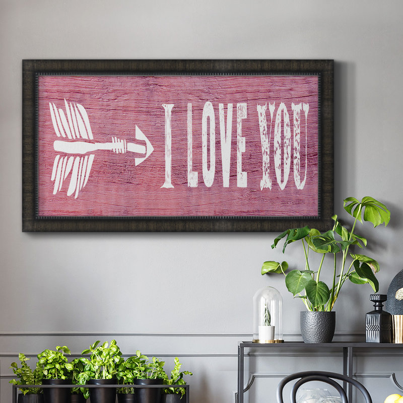 «I Love You», toile encadrée de qualité supérieure - prête à être accrochée, H 25 po x l 45 po x P 1 po, Noir