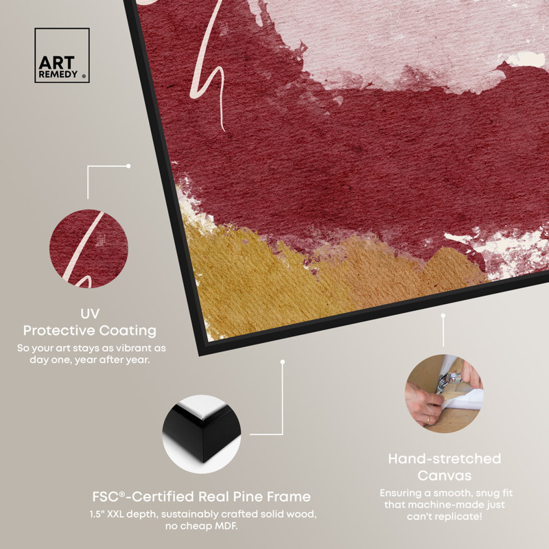 Burgundy and Cork Abstract Canvas Wall Art with Black Frame