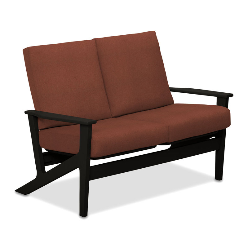 Chrisa 51.5'' Wide Loveseat with Cushions, Forrest Green Velvet, Textured Black