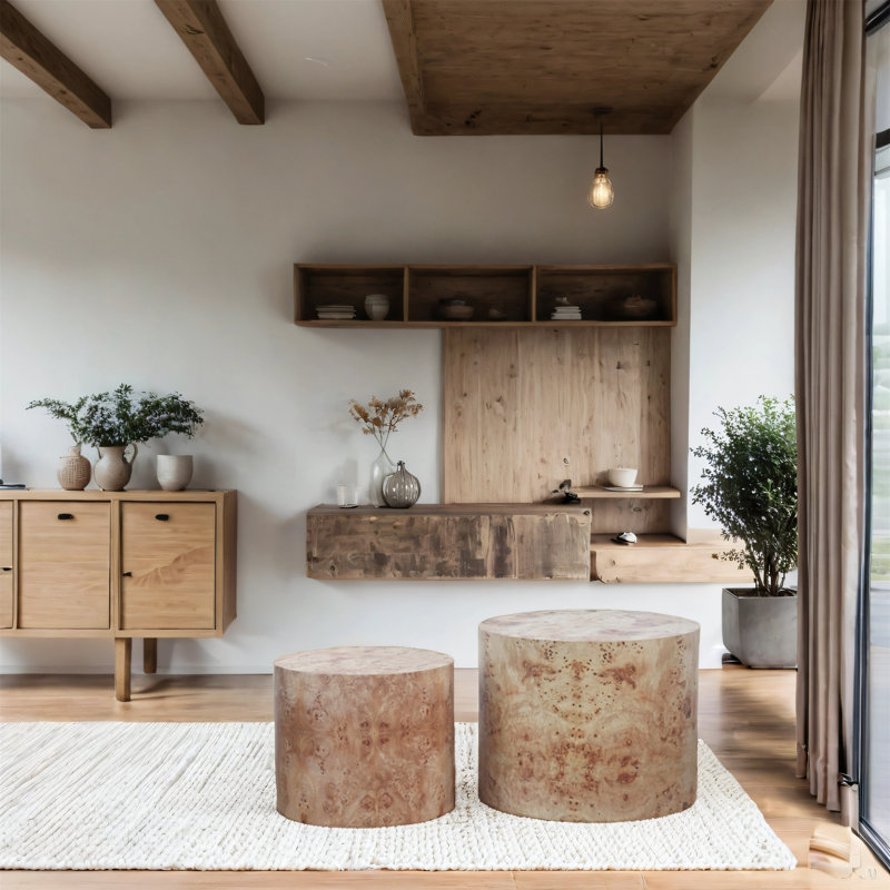 Tables basses gigognes (ensemble de 2), tables basses rondes modernes en bois naturel