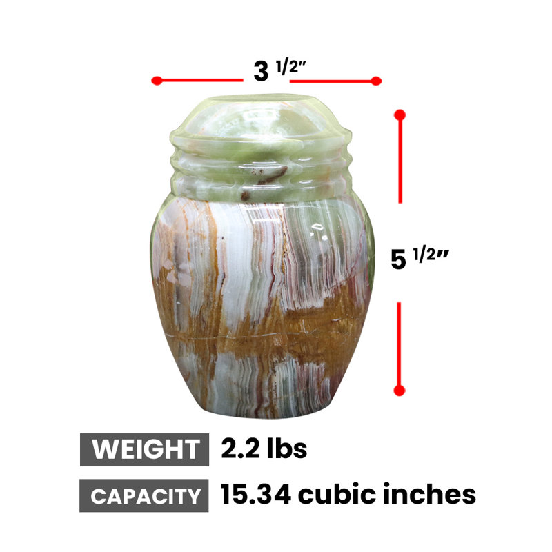 Urne de crémation en marbre, 5,25 h x 3,25 l, 2,21 lb, gris océan, Vert mousse