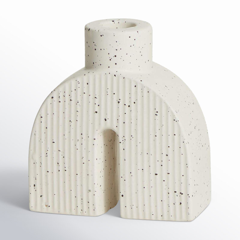 Ceramic Tabletop Candlestick, 5.25" H x 4.5" W x 2" D