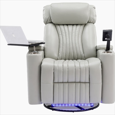 270° Power Swivel Recliner,Home Theater Seating With Hidden Arm Storage And  LED Light Strip,Cup Holder,360° Swivel Tray Table,And Cell Phone Holder