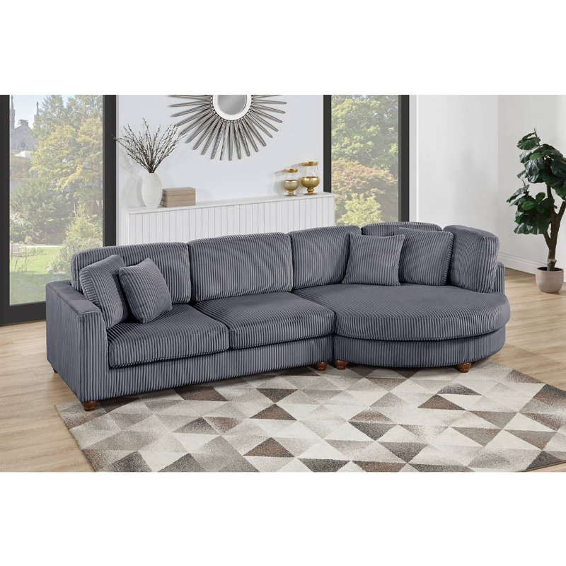 2-Piece Corduroy Sectional Set, Dark Gray Corduroy