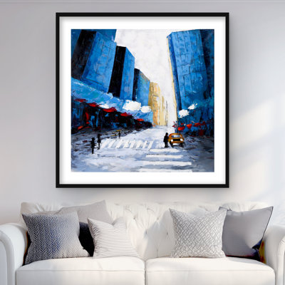 Blue buildings - Framed Matted Print for Home Decor