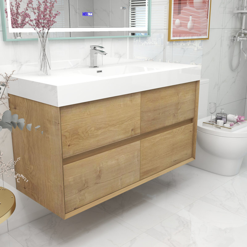 Ensemble de meuble-lavabo mural simple l 48 po, Chêne foncé