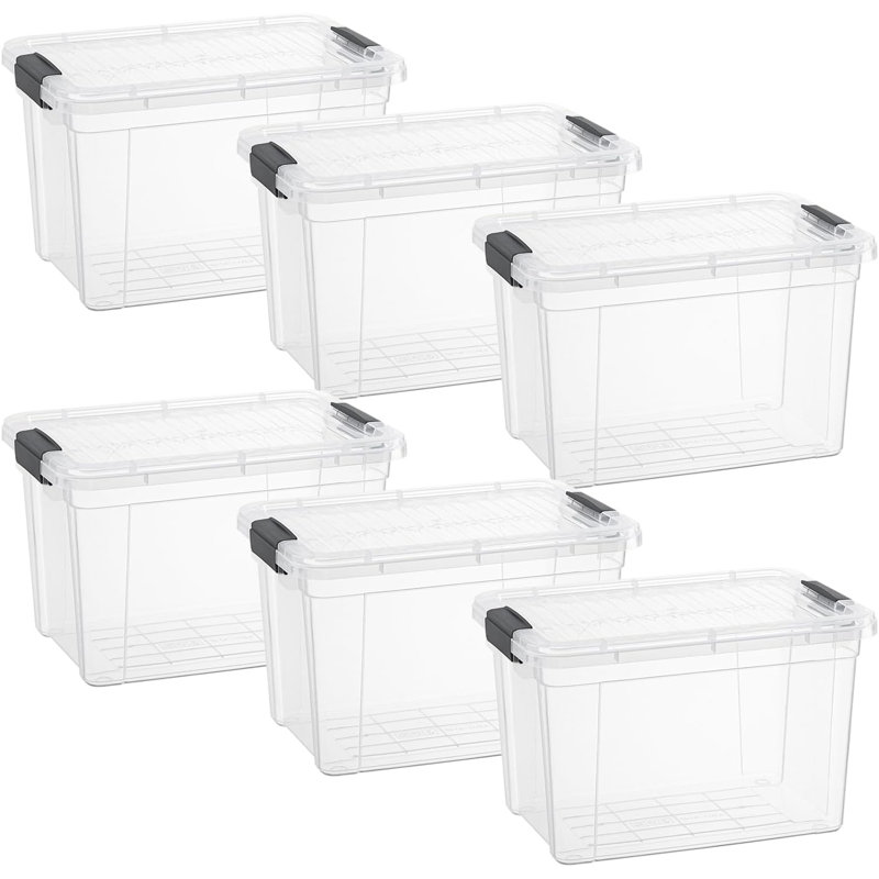 Latitude Run® Clear Storage Bins with Lids, 6 Pack- Plastic Storage Boxes for Home, 8.7 qt