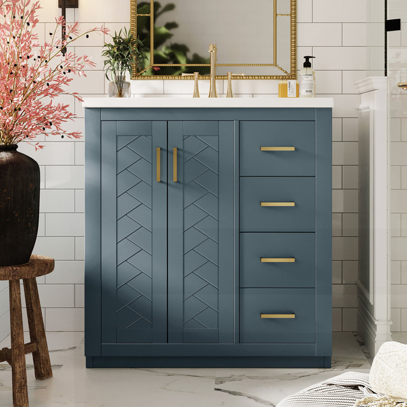 Meuble-lavabo 30 po avec lavabo en céramique, Bleu