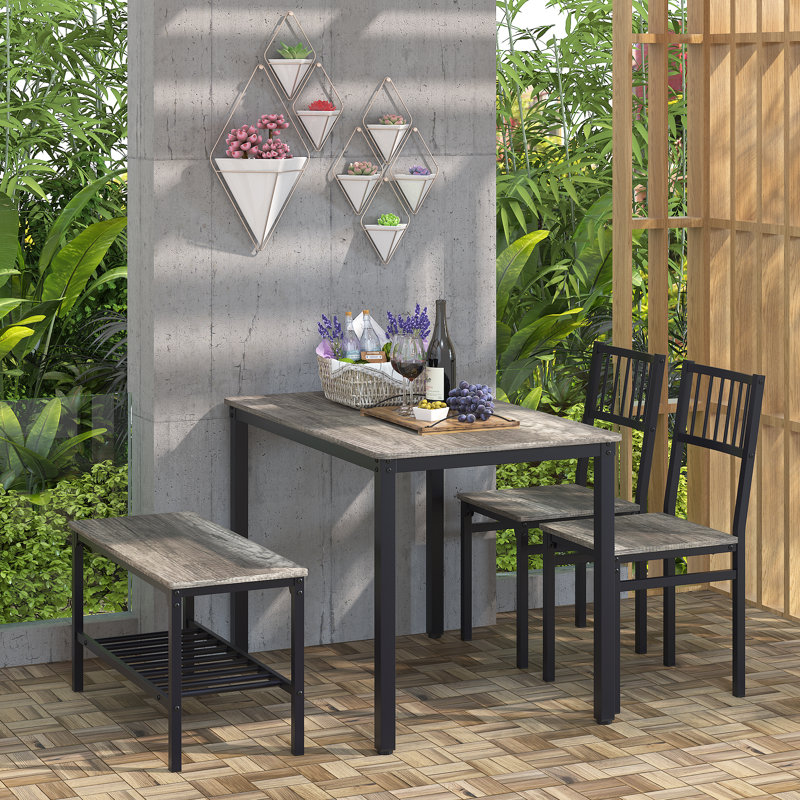 Kennett 4-Piece Manufactured Wood Dining Set, Black Oak, Black, 29.53"H x 47.24"L x 30.71"W