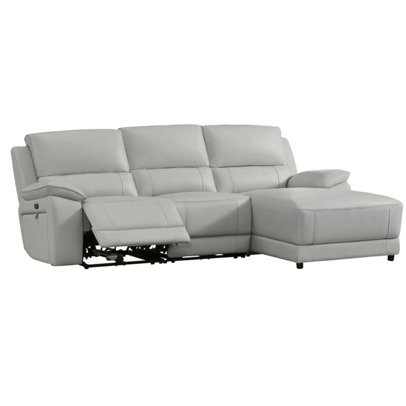 Carrabelle Leather Power Recliner Sectional, Right Hand Facing, Smoke Genuine Leather
