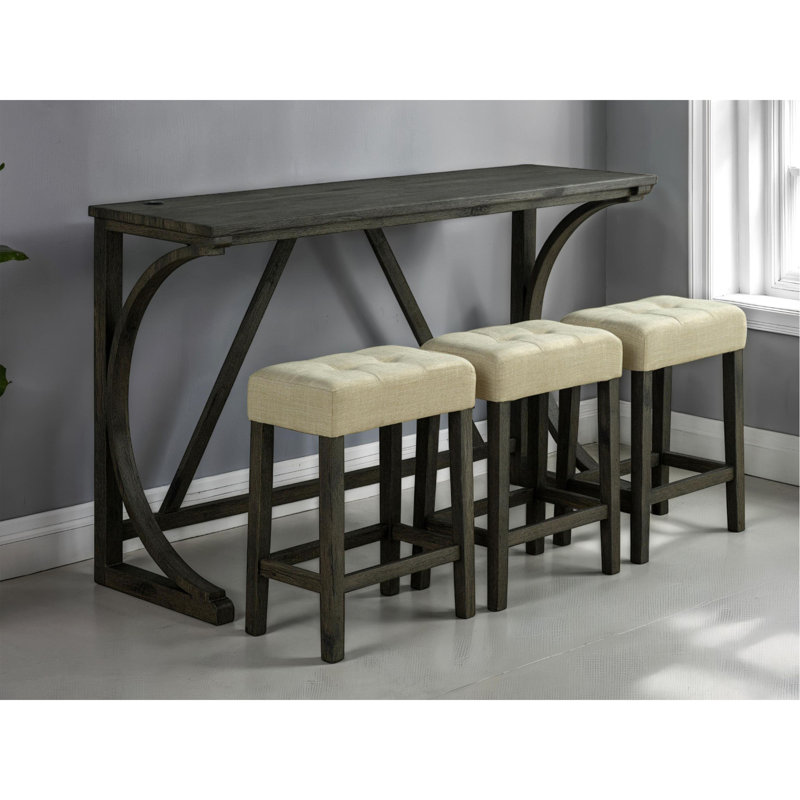 Table de salle à manger brune 4 pièces ensemble de table de salle à manger unique avec 3 tabourets USB capitonnés Beige