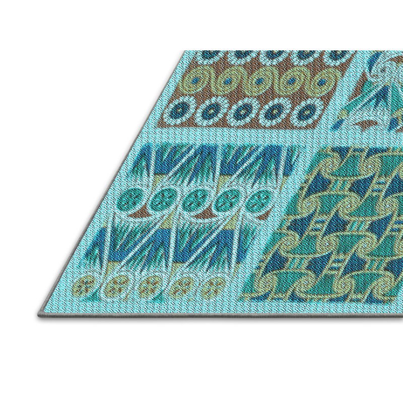 Tapis bleu ciel et laine patchwork, Rectangle 5 pi x 7 pi