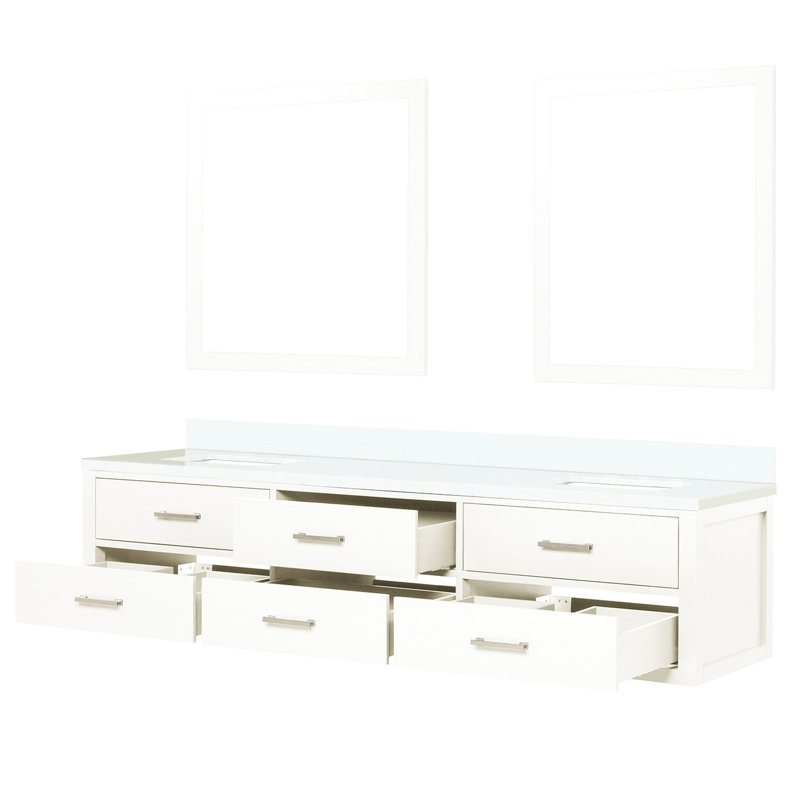 Ensemble de meuble-lavabo blanc avec plateau en marbre Miroirs - fermeture en douceur et bois massif 80 et fabrication