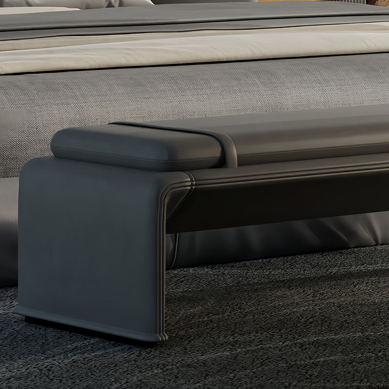 Banc rembourré en cuir Lauriann, Gris
