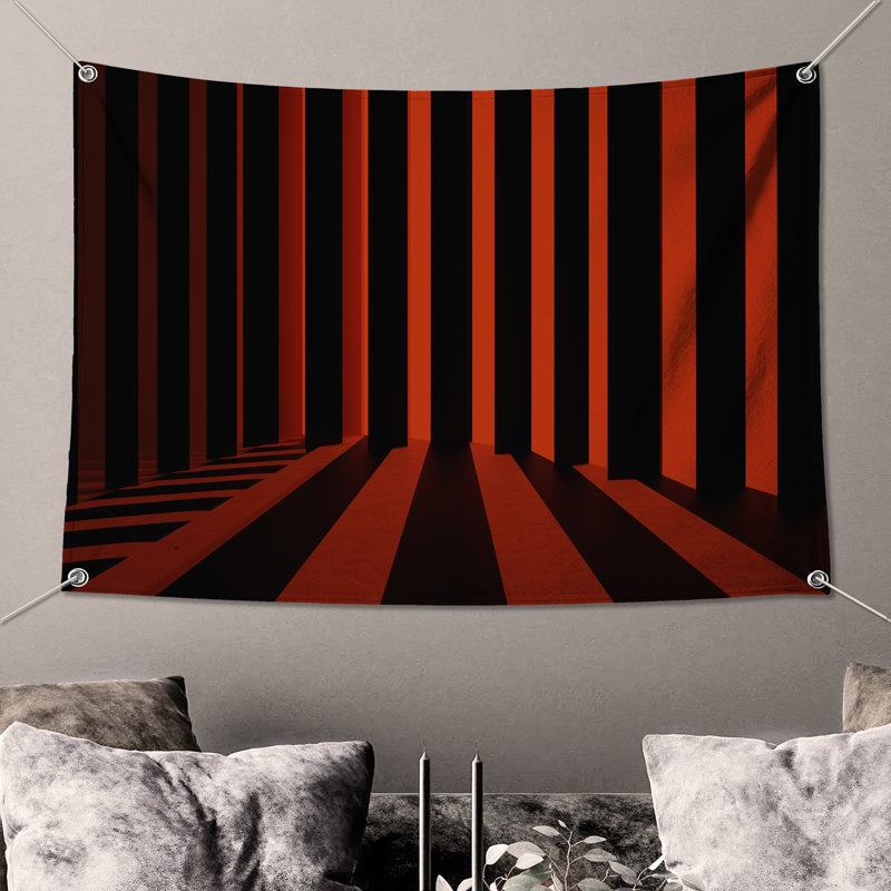 Tapisserie murale rouge à rayures verticales - décoration murale rayée, 104in H x88 with 4 Grommets