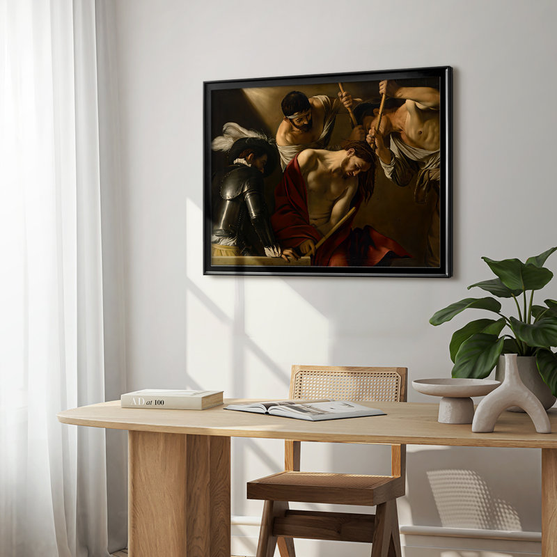 Le couronnement avec des épines (version de Vienne) - Toile tendue avec châssis Caravaggio - c. 1603-1607, 22,5 x 30,5, Noir