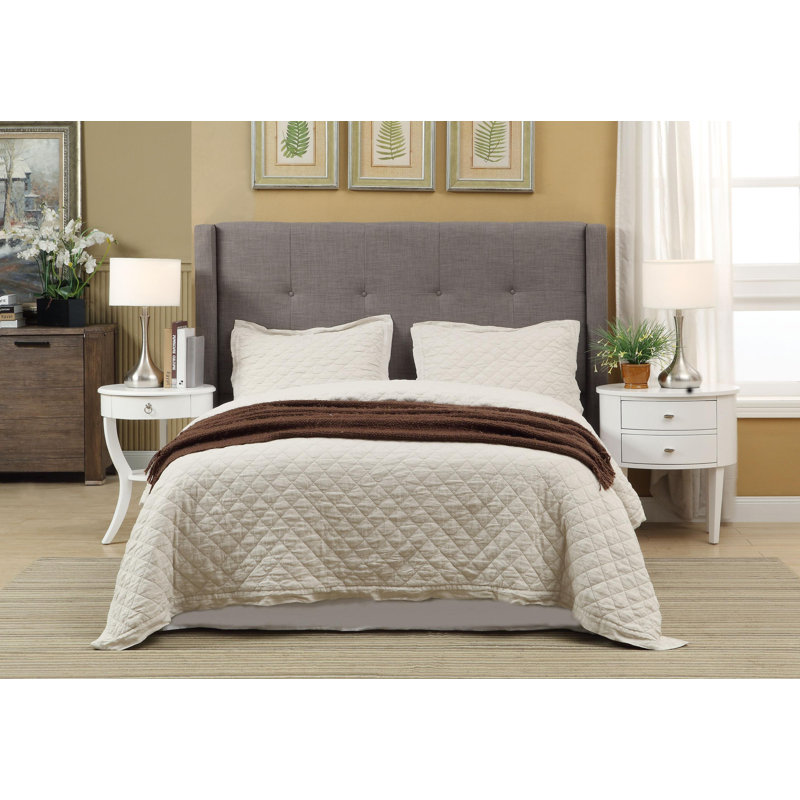 Nand Solid Wood Wingback Bed, Queen