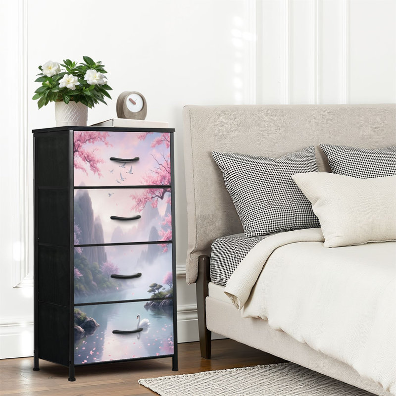 4 Drawer Dresser for Bedroom, Narrow Chest of Drawers, Wooden Top and Study Iron Frame 18"x37.5"-(WxH)