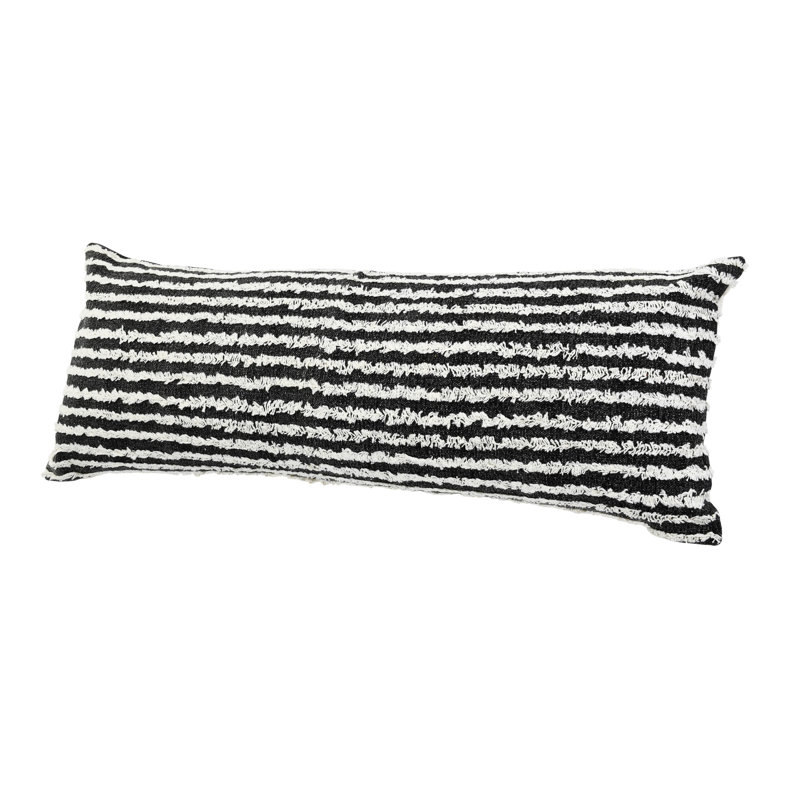 Black and Cream Striped Cotton Lumbar Pillow 14" x 36"