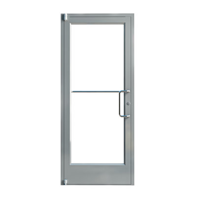 36 po X 84 po Porte commerciale pré-suspendue en aluminium anodisé argent à droite / extérieur