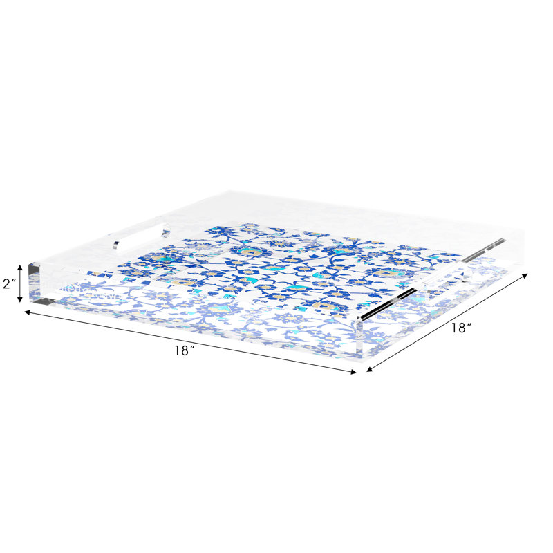 Bosphorus Acrylic Square Decorative Tray, Blue White, 18"W x 18"D x 2"H