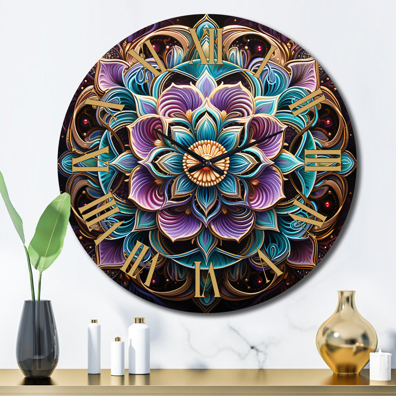 Horloge murale antique en métal Mandala, Grand