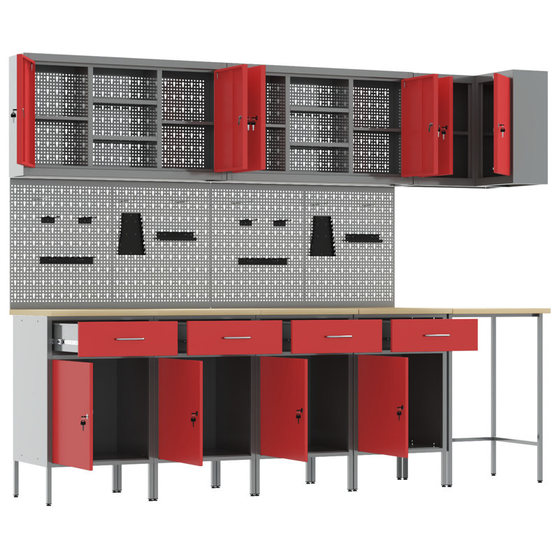 Work Cabinet Set with Drawer with Shelf, Red