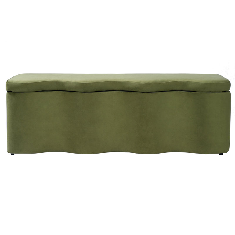 Velmora Modern Minimalist Velvet Wave Upholstered Storage Ottoman Bench