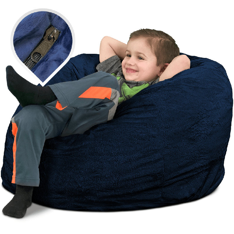  | Housse de remplacement pour fauteuil à billes 3 pi pour enfants seulement | Lavable amovible | Housse seulement, Navy Fur