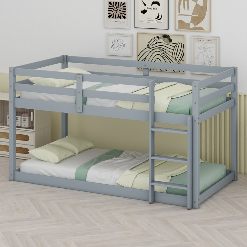 Lit superposé en bois avec échelle, Gris