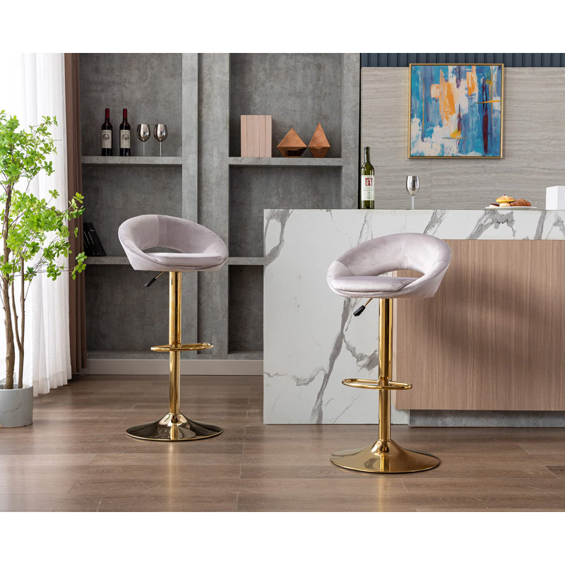 Abigale Upholstered Adjustable Height Bar Stool, Grey/Brown/Blue