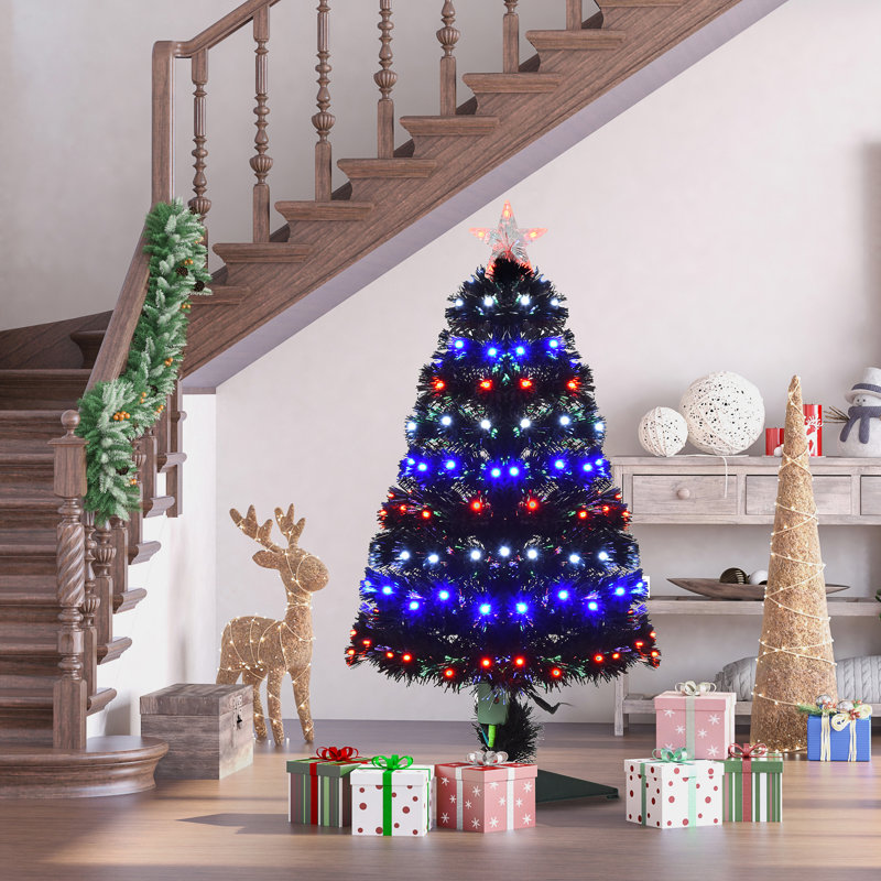 Arbre de Noël artificiel épinette noir avec lumières multicolores, 7'