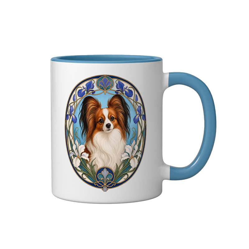 Papillon Dog Ceramic Mug, Blue/White, 11oz, Blue
