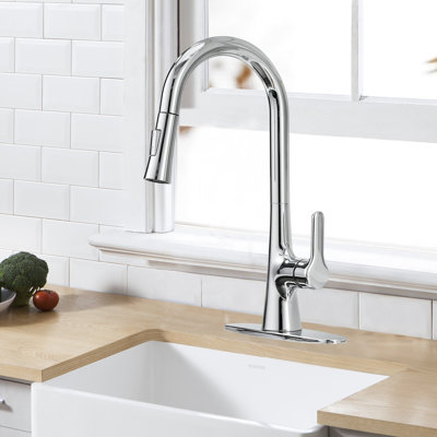 Kitchen Faucet With Pull-Down Sprayer, Stainless Steel Kitchen Faucet, High Arc Single Handle Faucet, Suitable For 1 Or 3 Holes In Kitchens, Rvs, And Laundry Rooms.