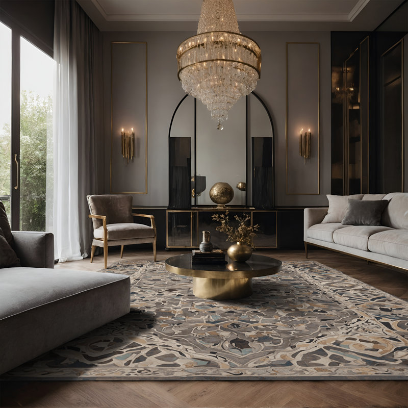 Tapis gris soyeux et moelleux, Rectangle 7 pi x 9 pi